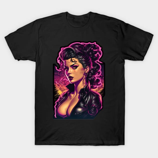 Synthwave Rockabilly Girl T-Shirt by Nightarcade